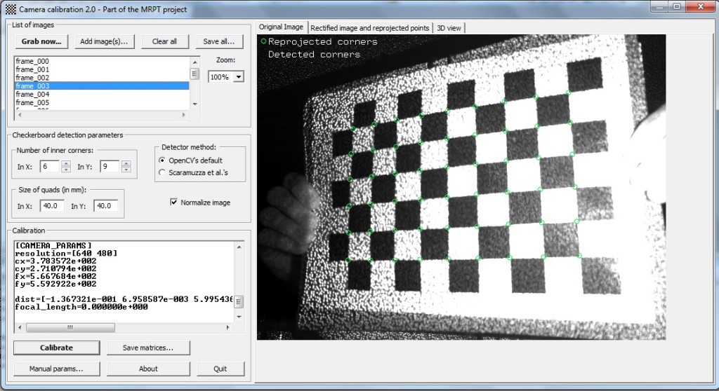 Calibrating the infrarred (IR) channel camera of a Kinect.